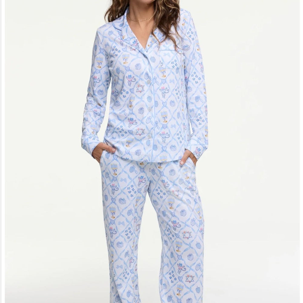 Love Shack Fancy x Roller Rabbit Light Blue Patterned Pajama Set